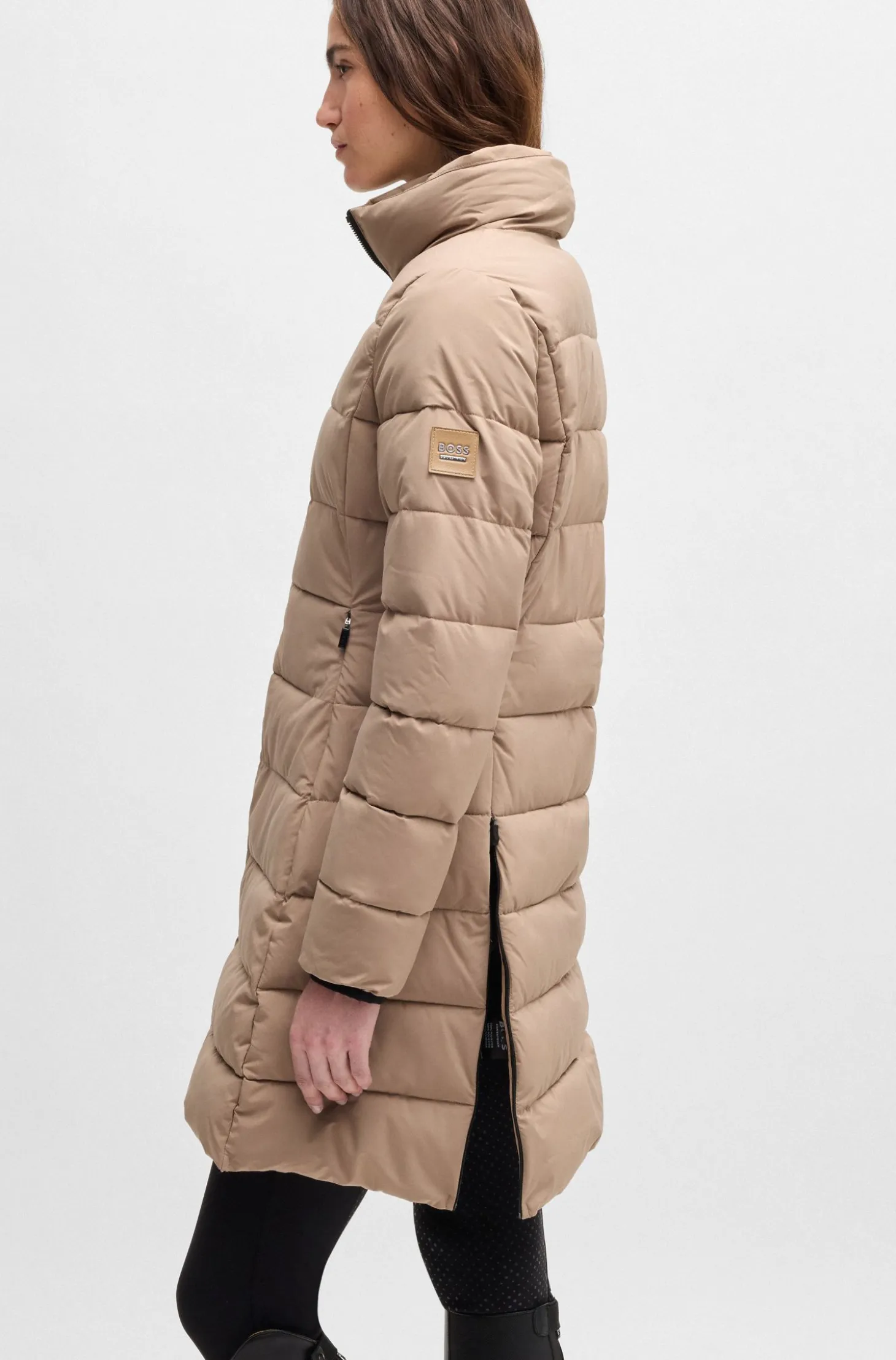 Equestrian water-repellent quilted coat with side zips