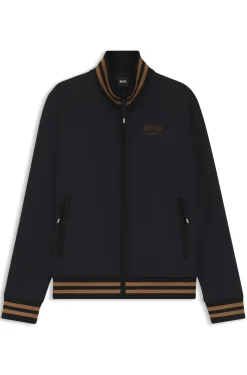 Equestrian zip cardigan with stripe trims