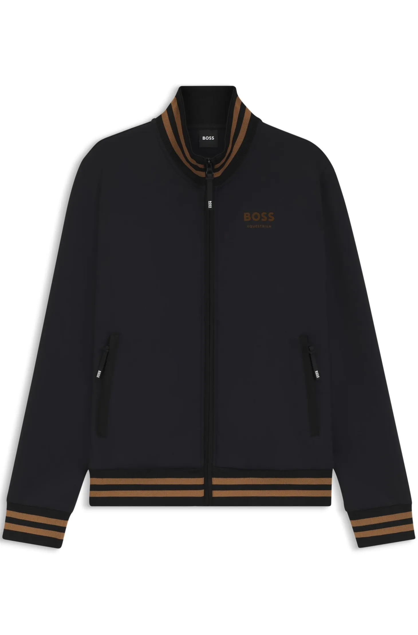 Equestrian zip cardigan with stripe trims