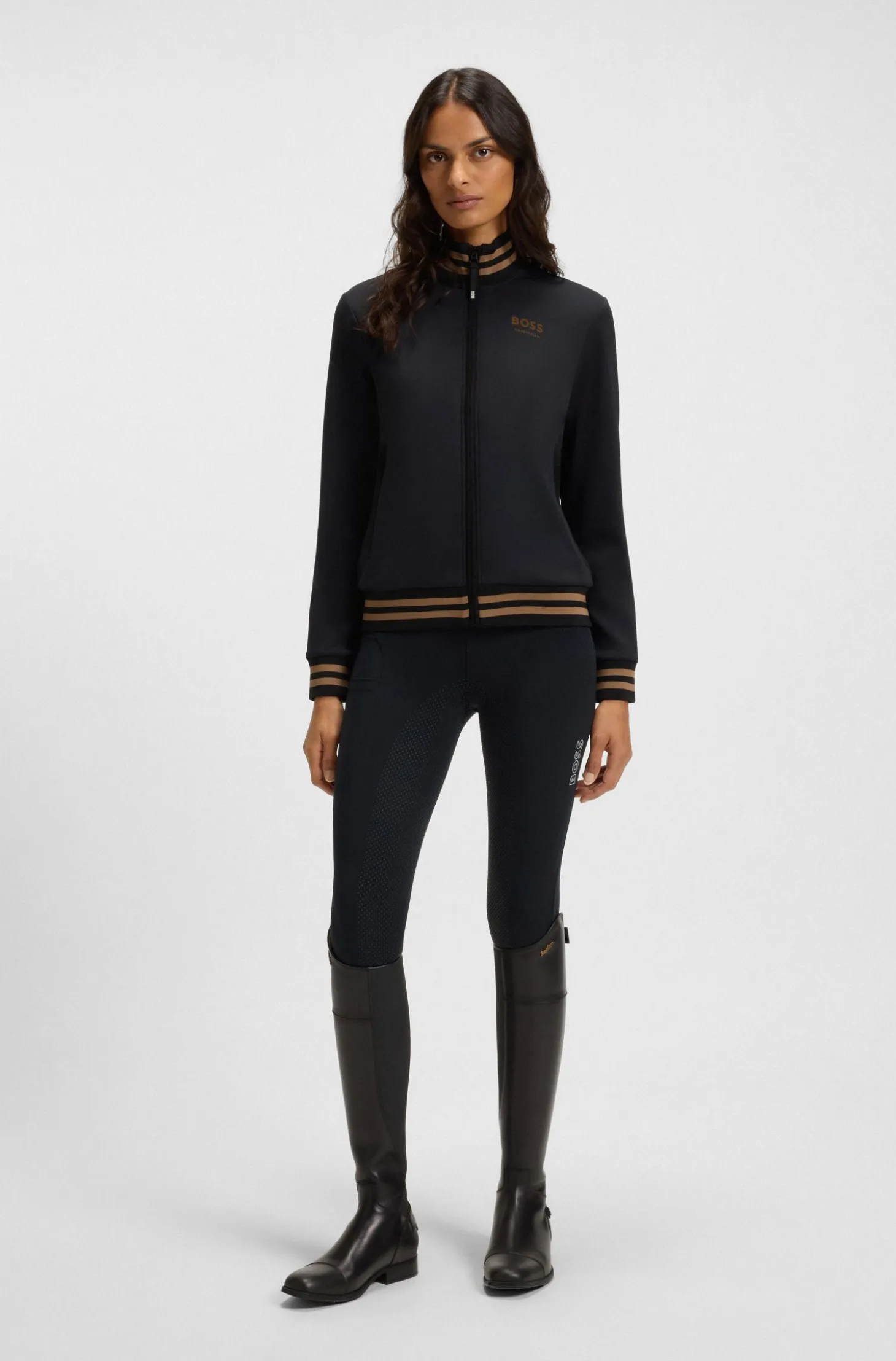 Equestrian zip cardigan with stripe trims