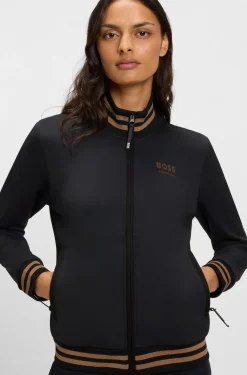 Equestrian zip cardigan with stripe trims