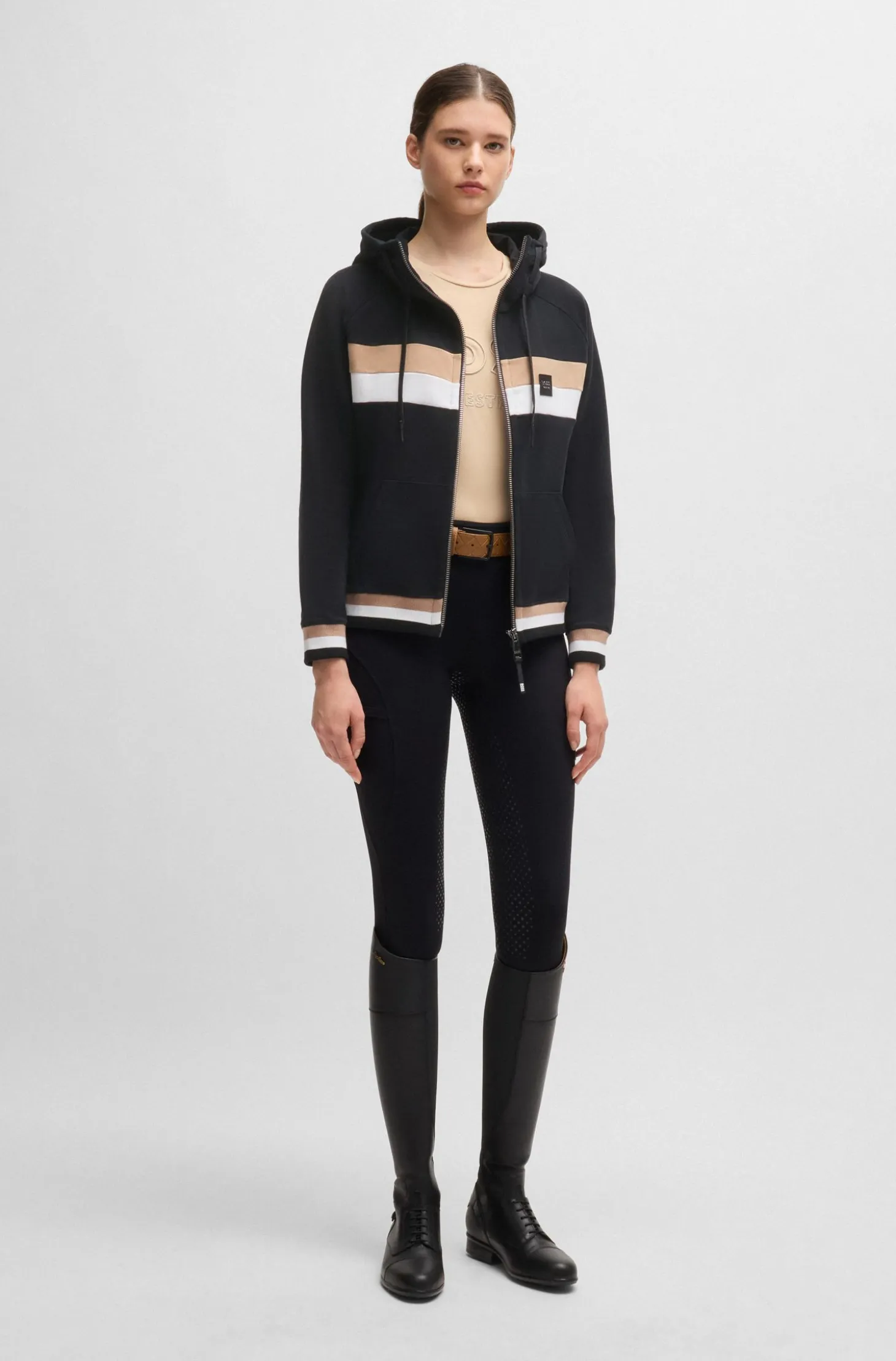 Equestrian zip hoodie in Italian stretch cotton