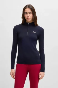 Equestrian zip-neck sweater with ribbed structure