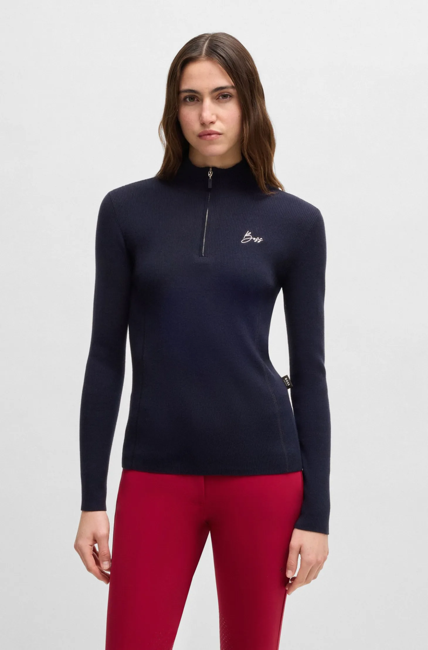 Equestrian zip-neck sweater with ribbed structure