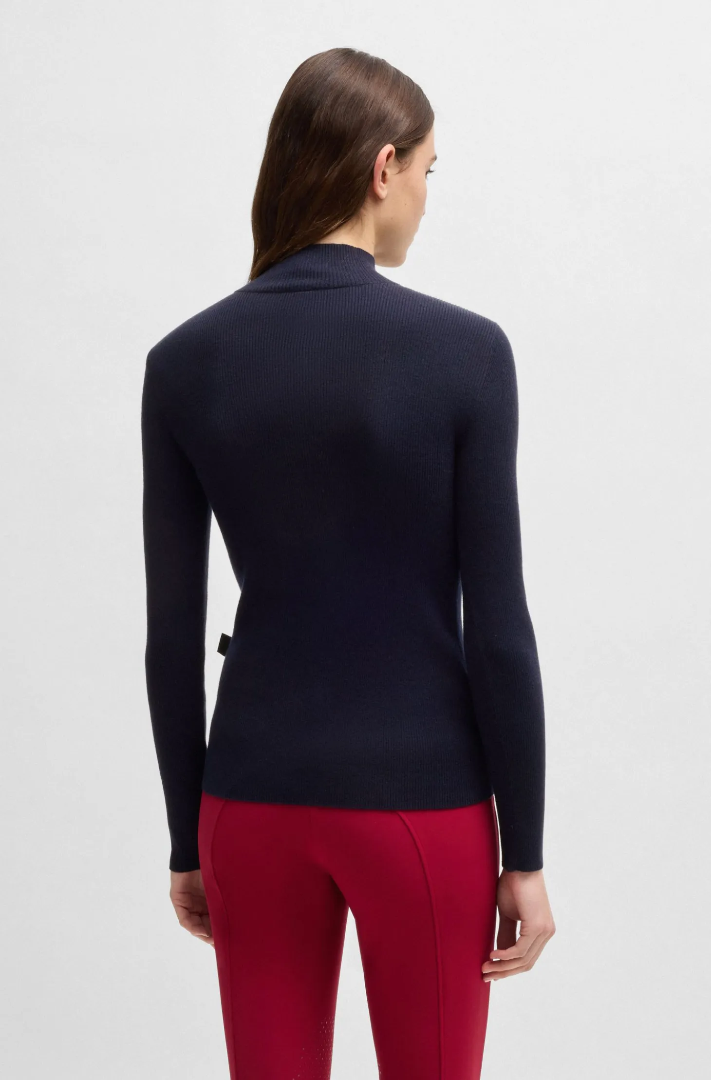 Equestrian zip-neck sweater with ribbed structure