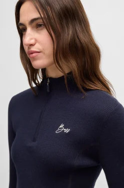 Equestrian zip-neck sweater with ribbed structure