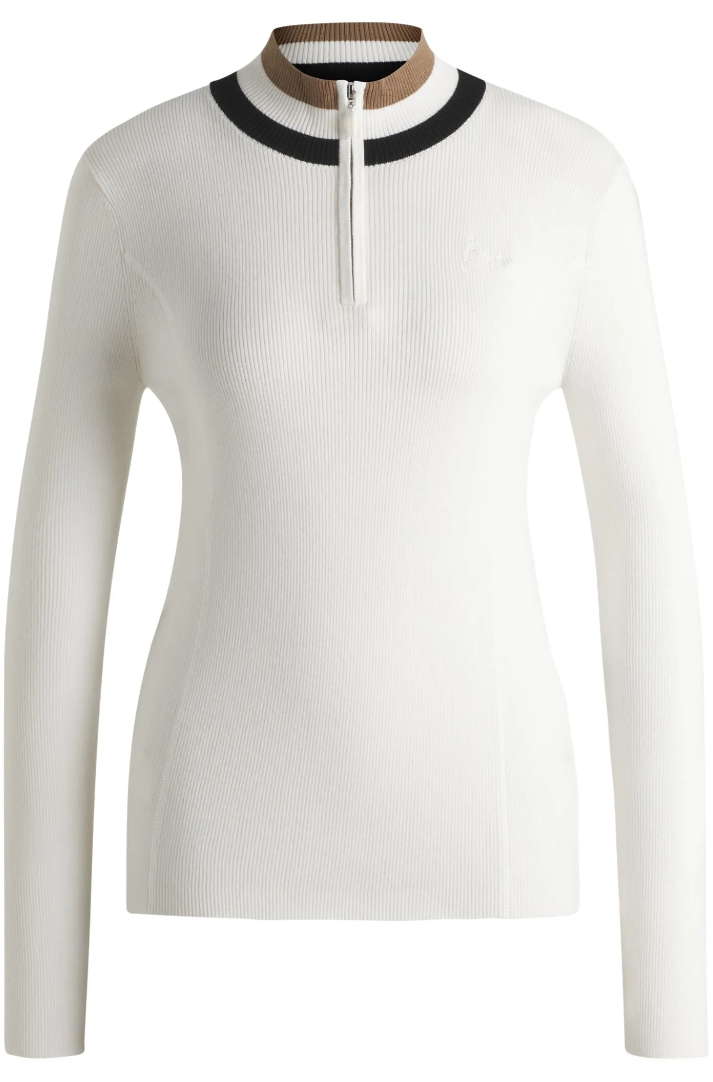 Equestrian zip-neck sweater with ribbed structure