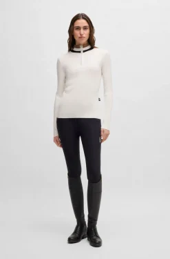 Equestrian zip-neck sweater with ribbed structure