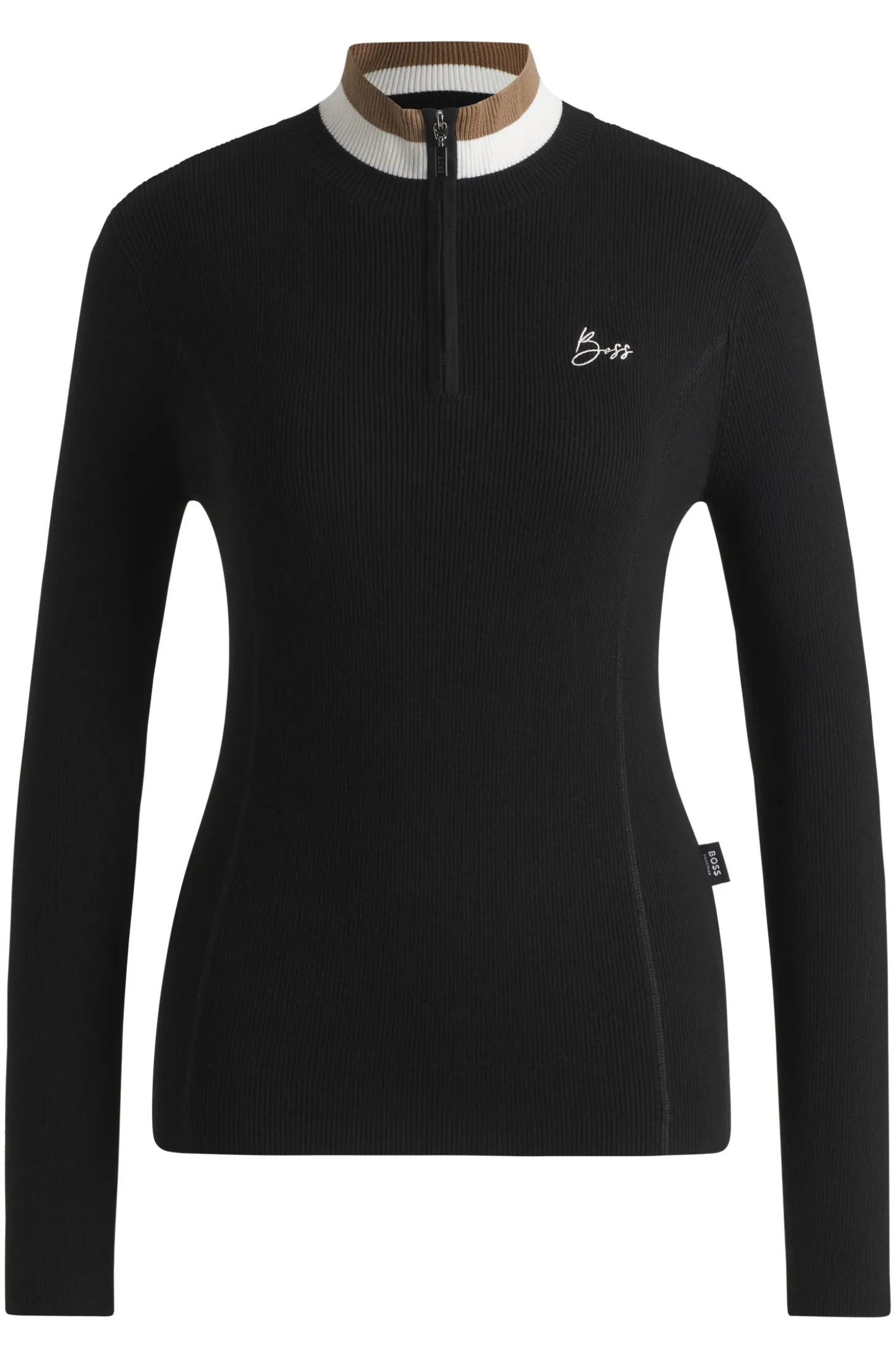 Equestrian zip-neck sweater with ribbed structure