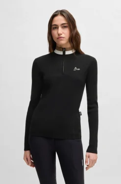 Equestrian zip-neck sweater with ribbed structure