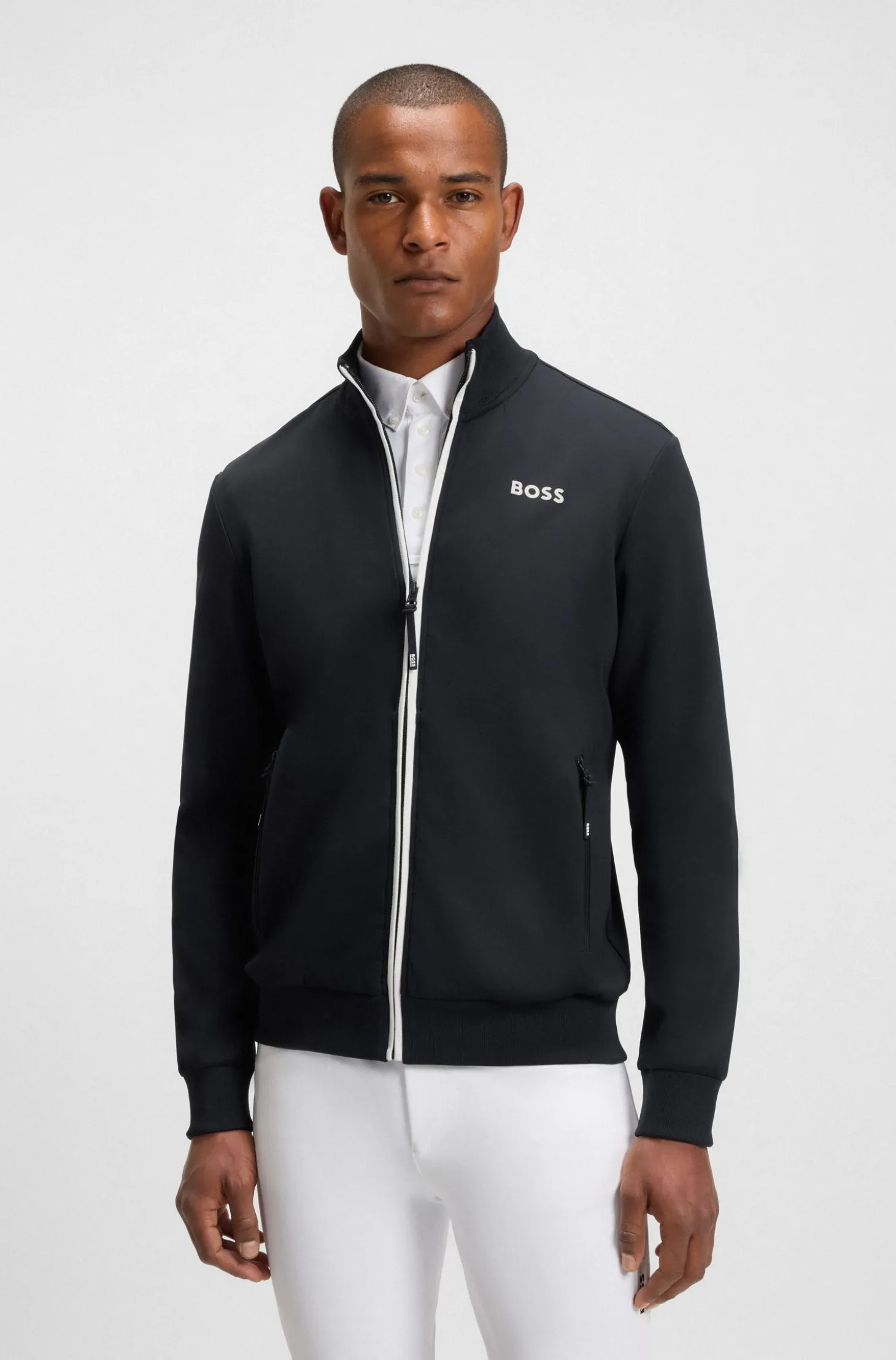 Equestrian zip-up jacket with signature-stripe trims