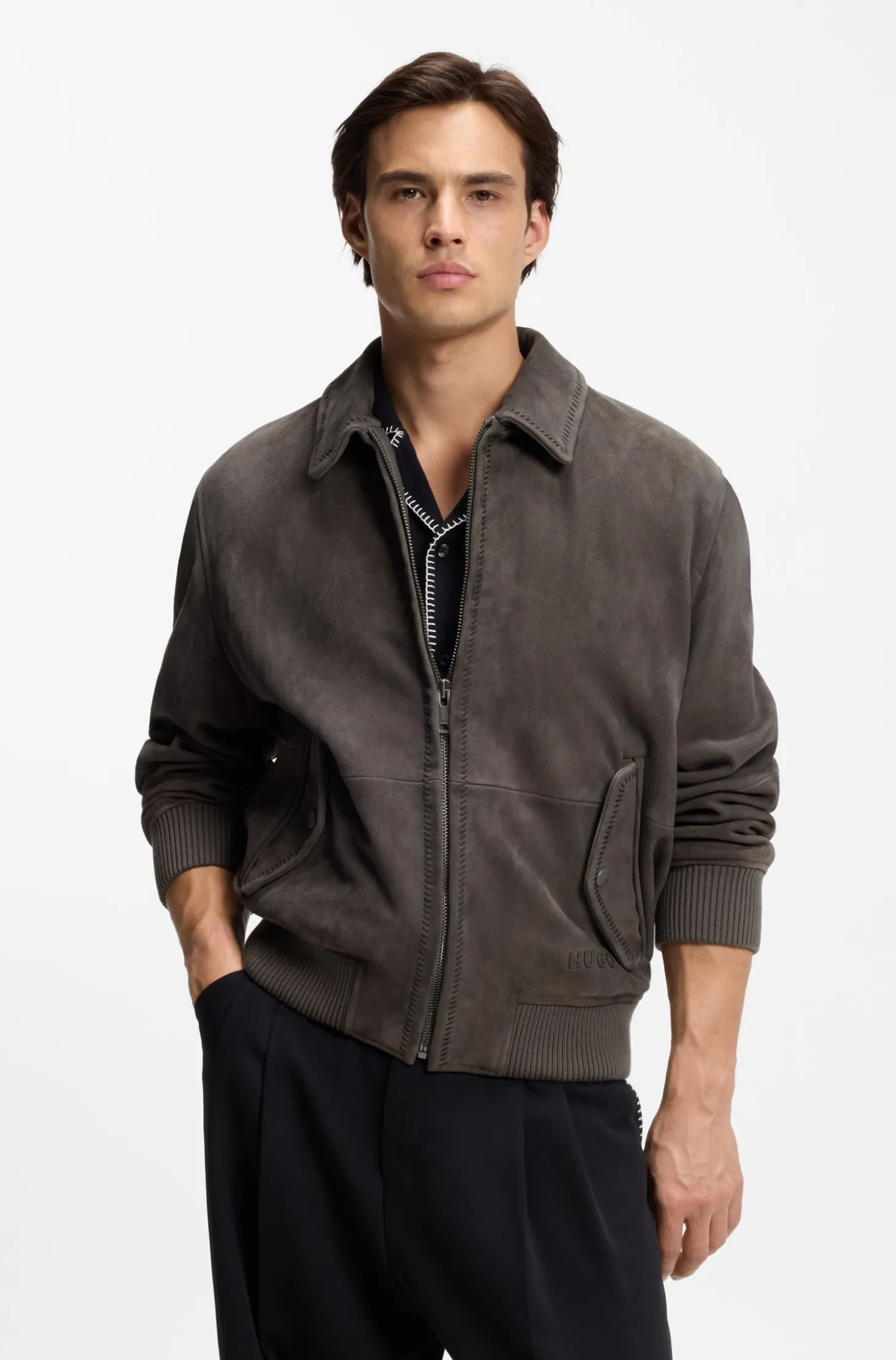 Extra-slim-fit jacket in soft suede