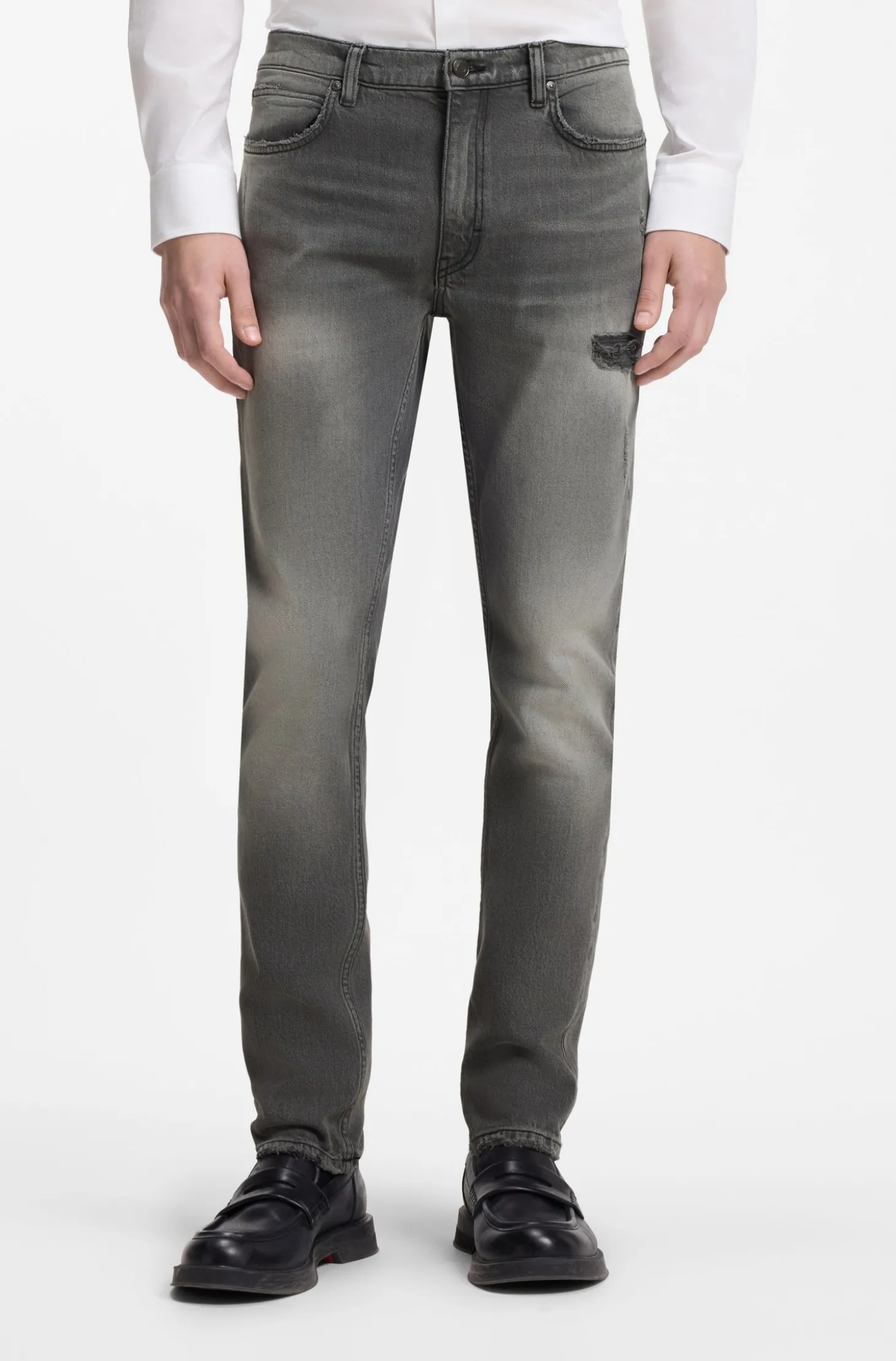 Extra-slim-fit jeans in distressed grey stretch denim