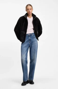 Faux-fur jacket with contrasting patch pockets
