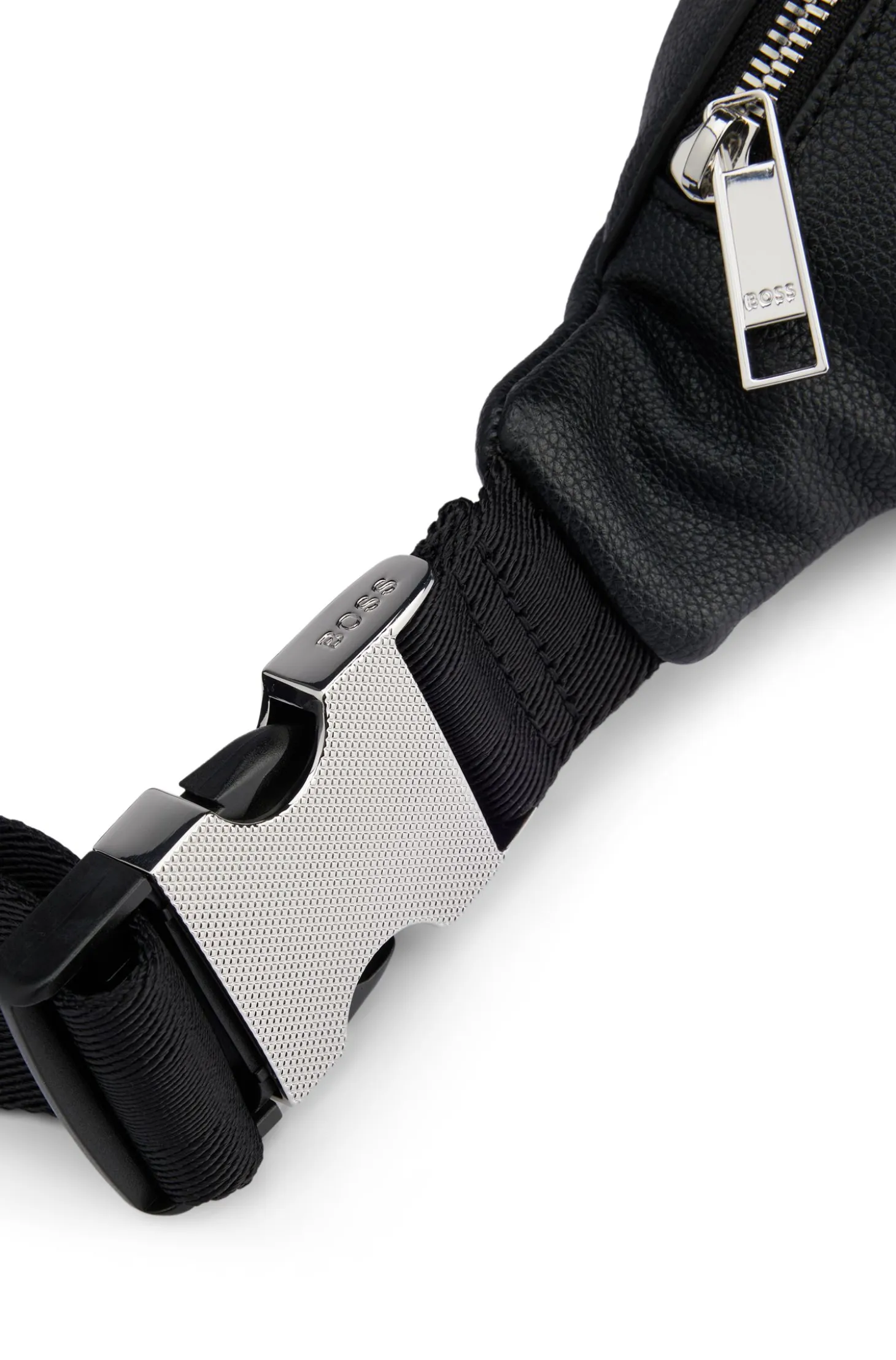 Faux-leather belt bag with embossed logo