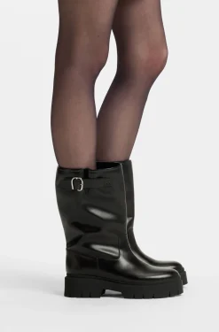 Faux-leather biker boots with buckle detail