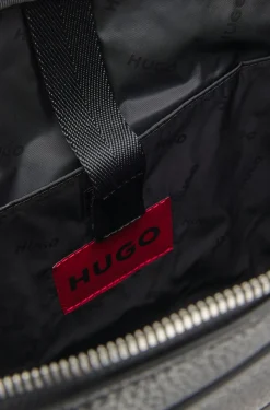Faux-leather briefcase with logo lettering and detachable strap