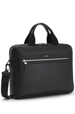 Faux-leather briefcase with logo lettering and detachable strap