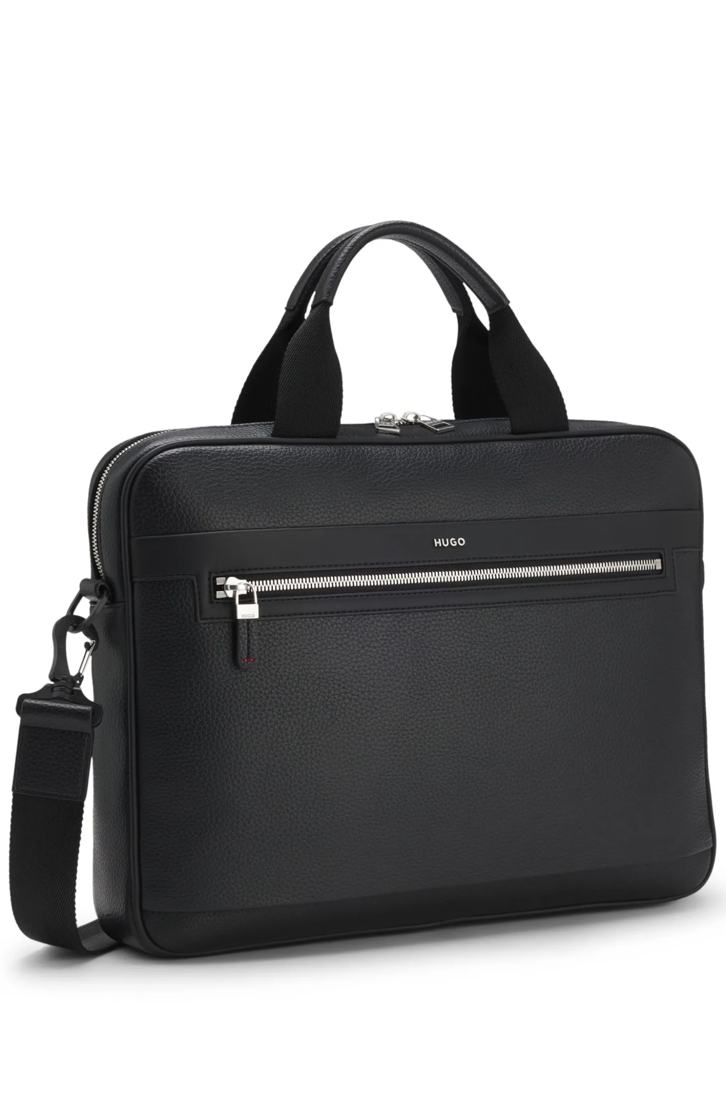 Faux-leather briefcase with logo lettering and detachable strap