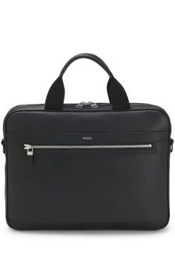 Faux-leather briefcase with logo lettering and detachable strap