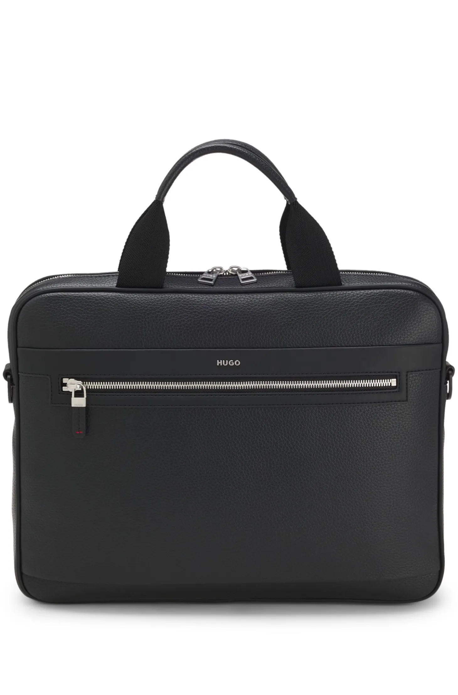 Faux-leather briefcase with logo lettering and detachable strap
