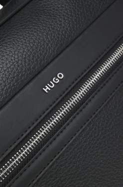 Faux-leather briefcase with logo lettering and detachable strap