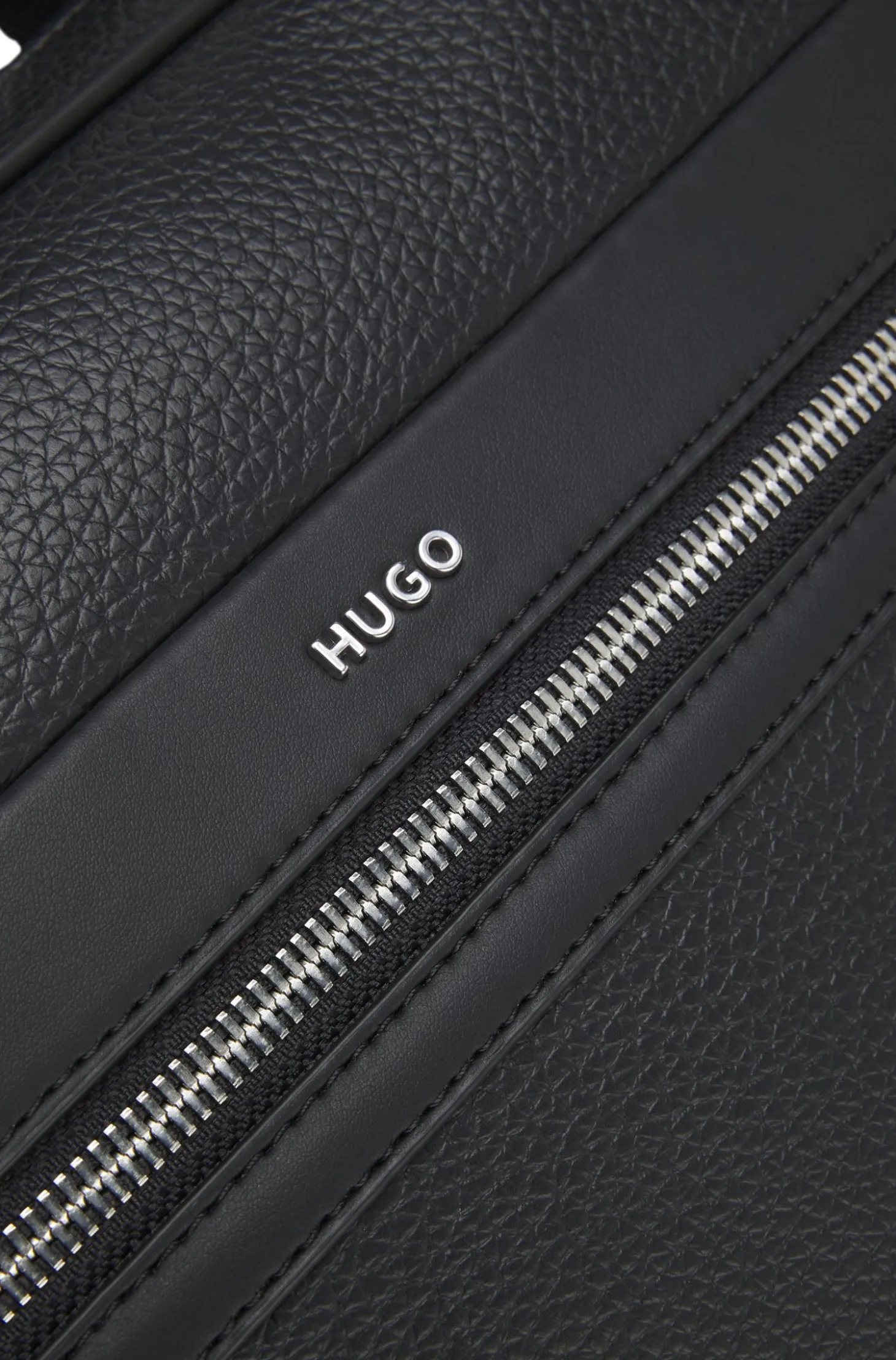 Faux-leather briefcase with logo lettering and detachable strap