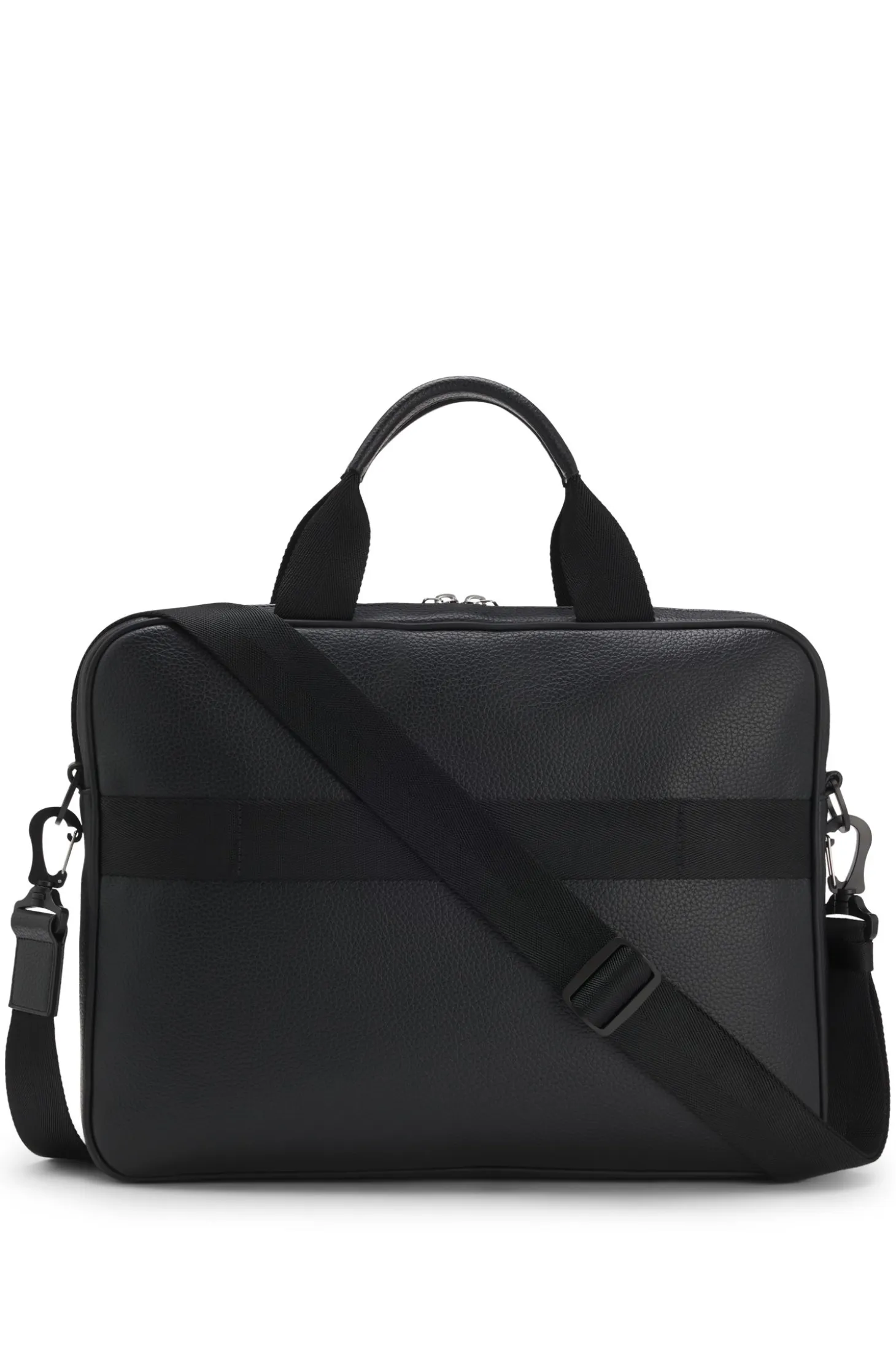 Faux-leather briefcase with logo lettering and detachable strap
