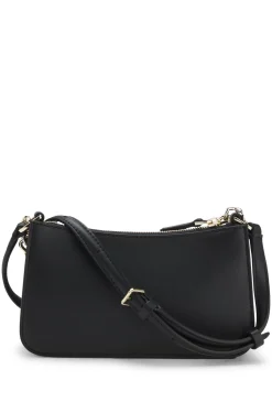 Faux-leather crossbody bag with decorative chain