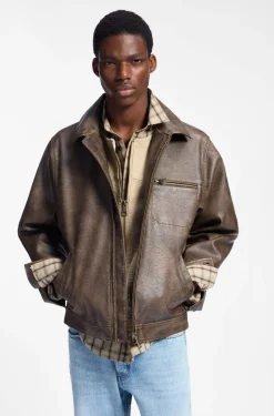 Faux-leather jacket with cross-shaped zip-puller