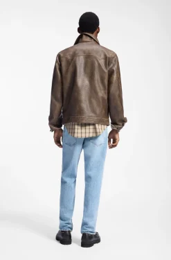 Faux-leather jacket with cross-shaped zip-puller