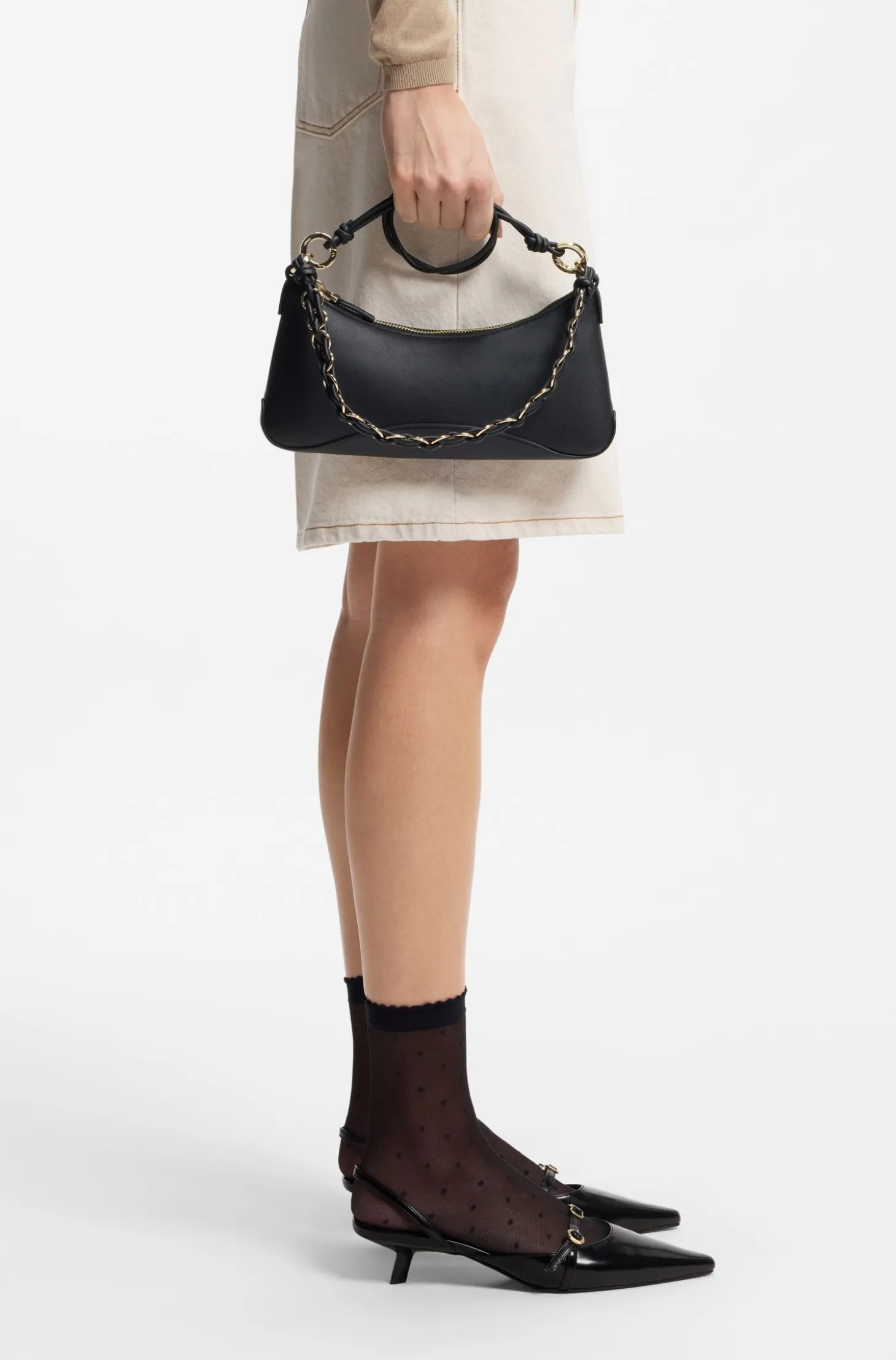 Faux-leather shoulder bag with two straps