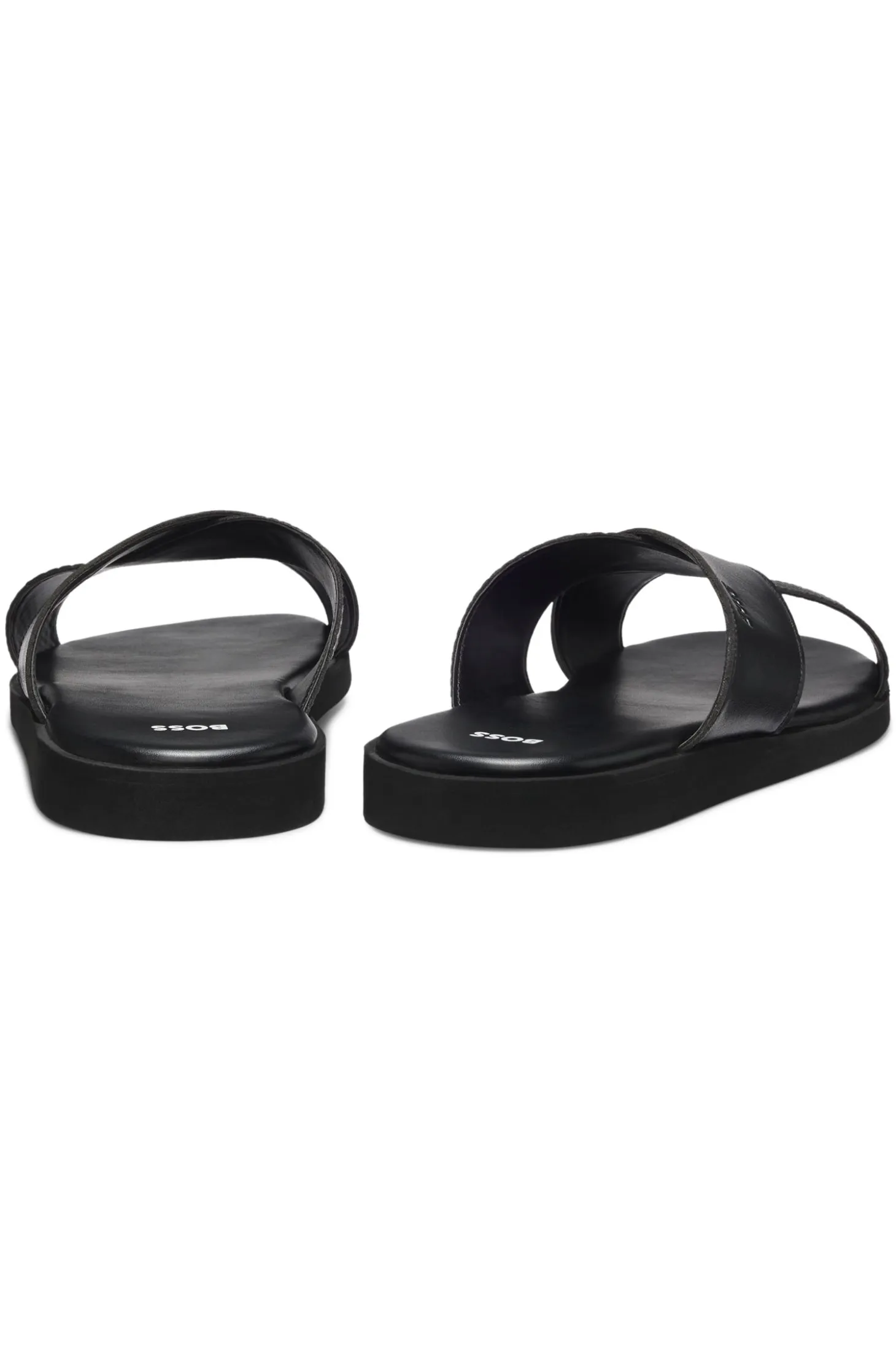 Faux-leather slides with plain and patterned straps