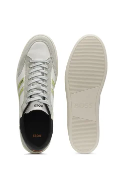 Faux-leather trainers with colour-blocking