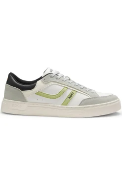 Faux-leather trainers with colour-blocking
