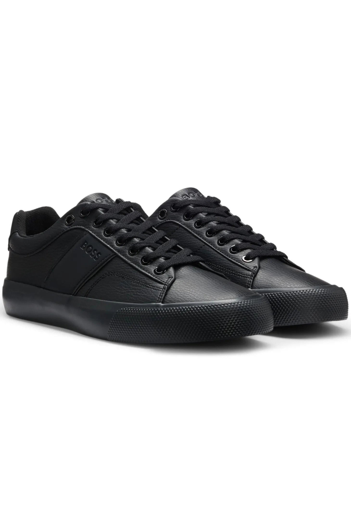 Faux-leather trainers with plain and grained textures