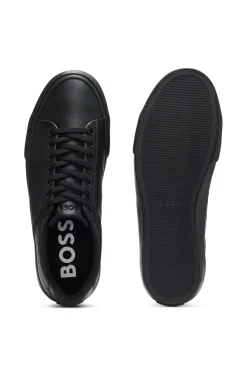 Faux-leather trainers with plain and grained textures