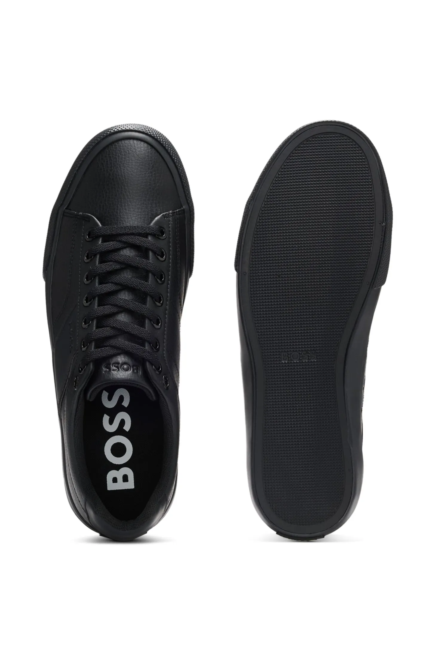 Faux-leather trainers with plain and grained textures