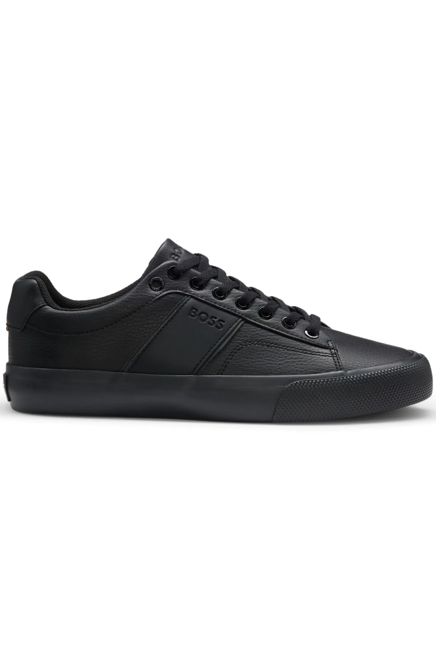 Faux-leather trainers with plain and grained textures