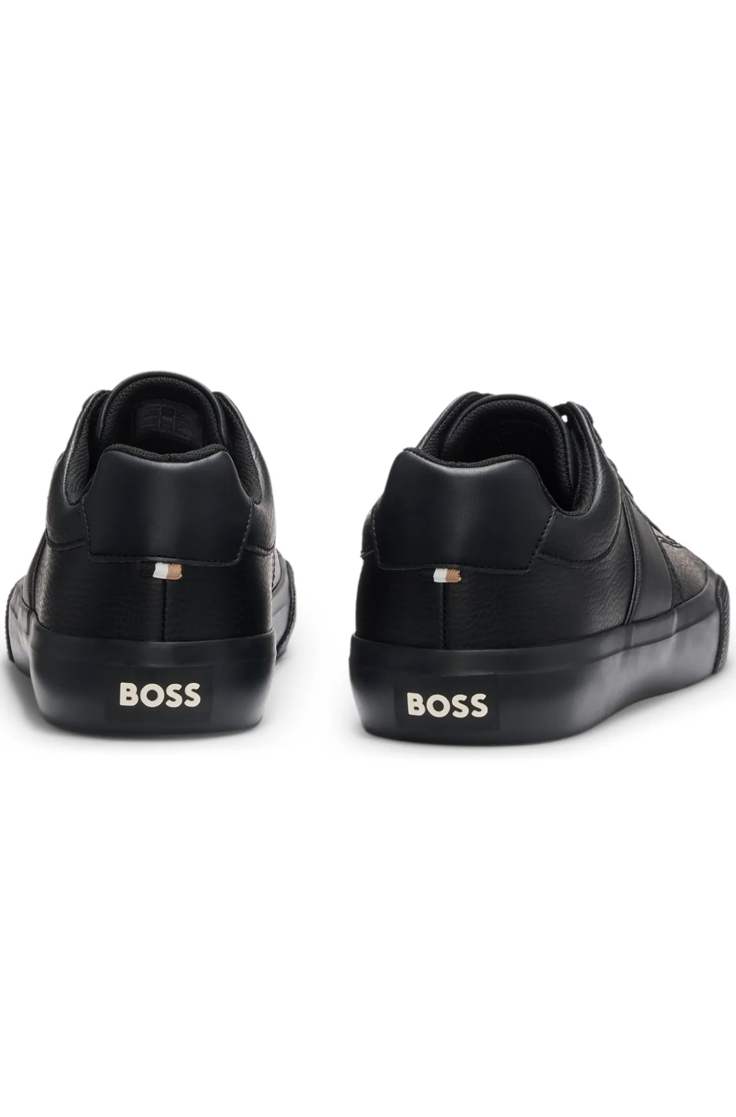 Faux-leather trainers with plain and grained textures