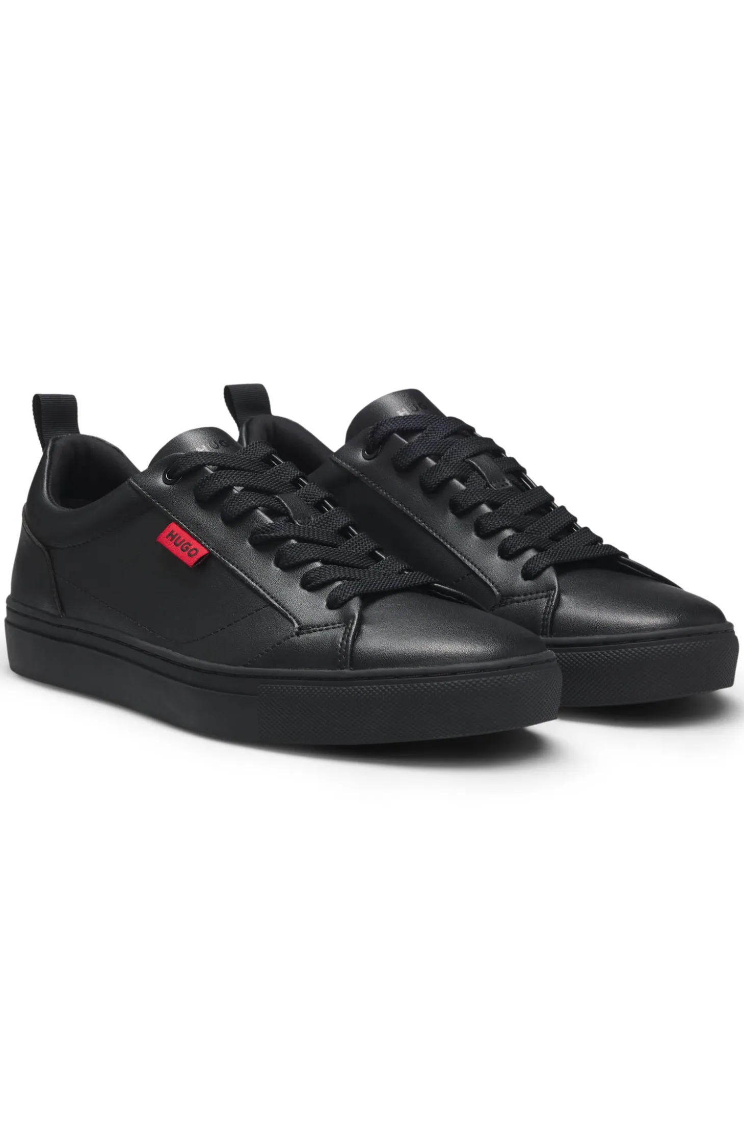 Faux-leather trainers with red logo flag