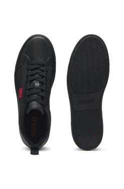 Faux-leather trainers with red logo flag