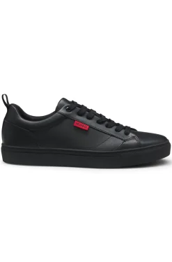 Faux-leather trainers with red logo flag