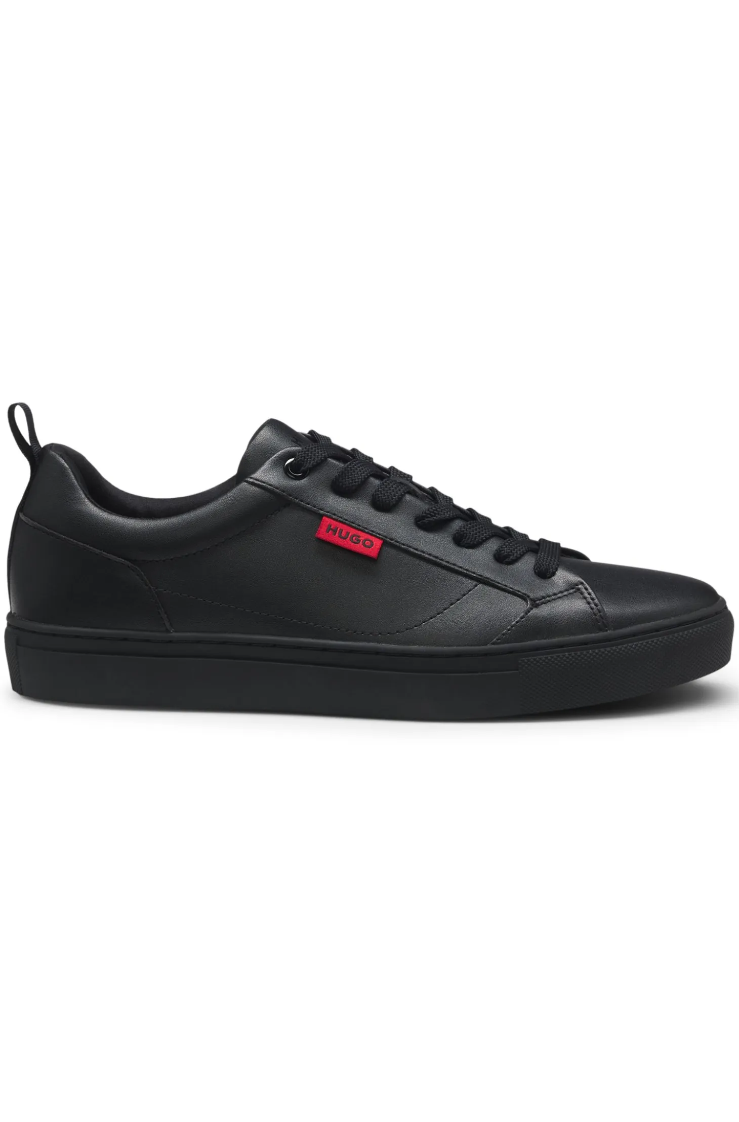 Faux-leather trainers with red logo flag