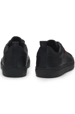 Faux-leather trainers with red logo flag