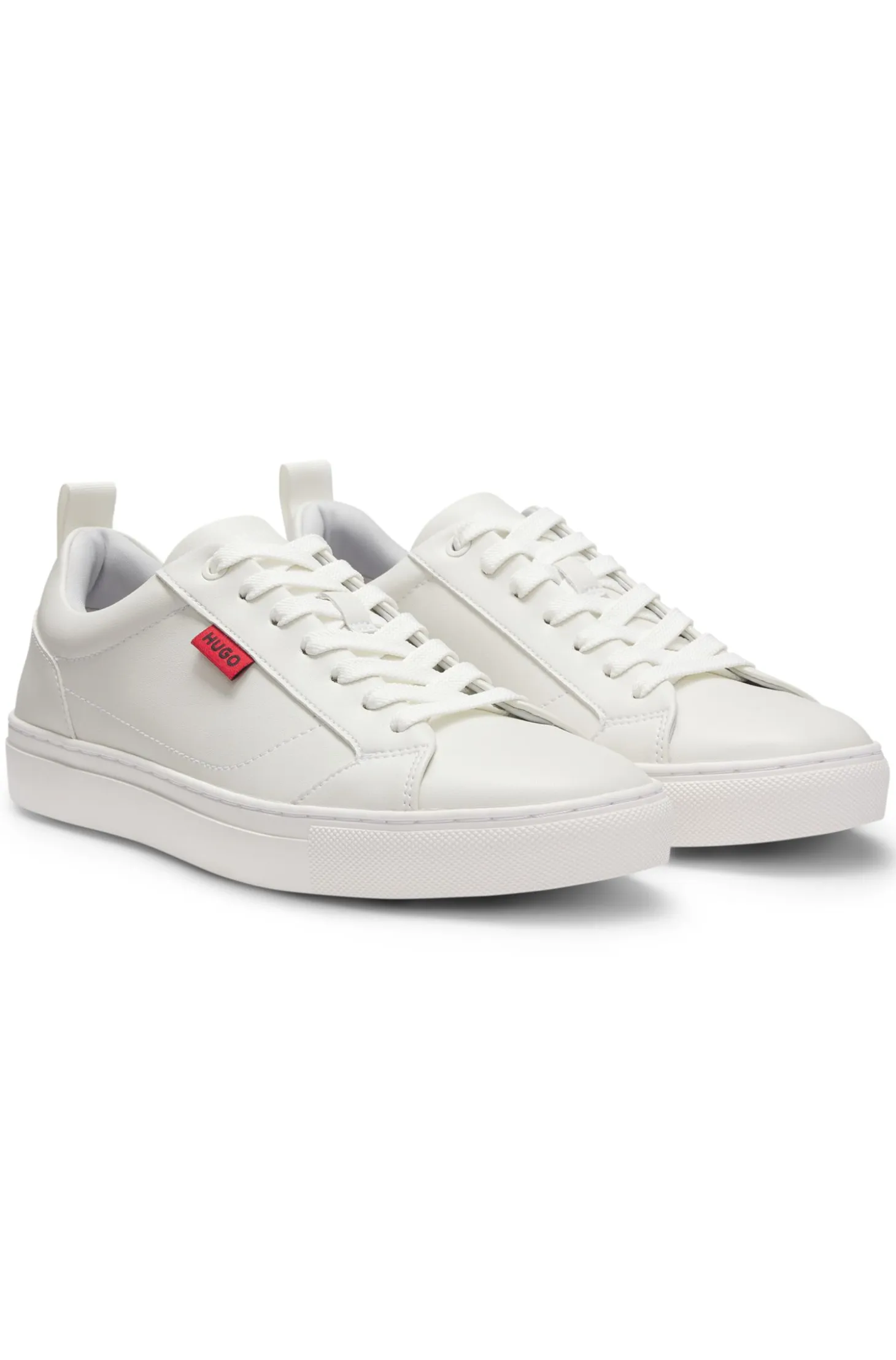Faux-leather trainers with red logo flag