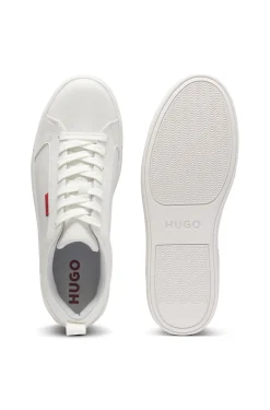 Faux-leather trainers with red logo flag