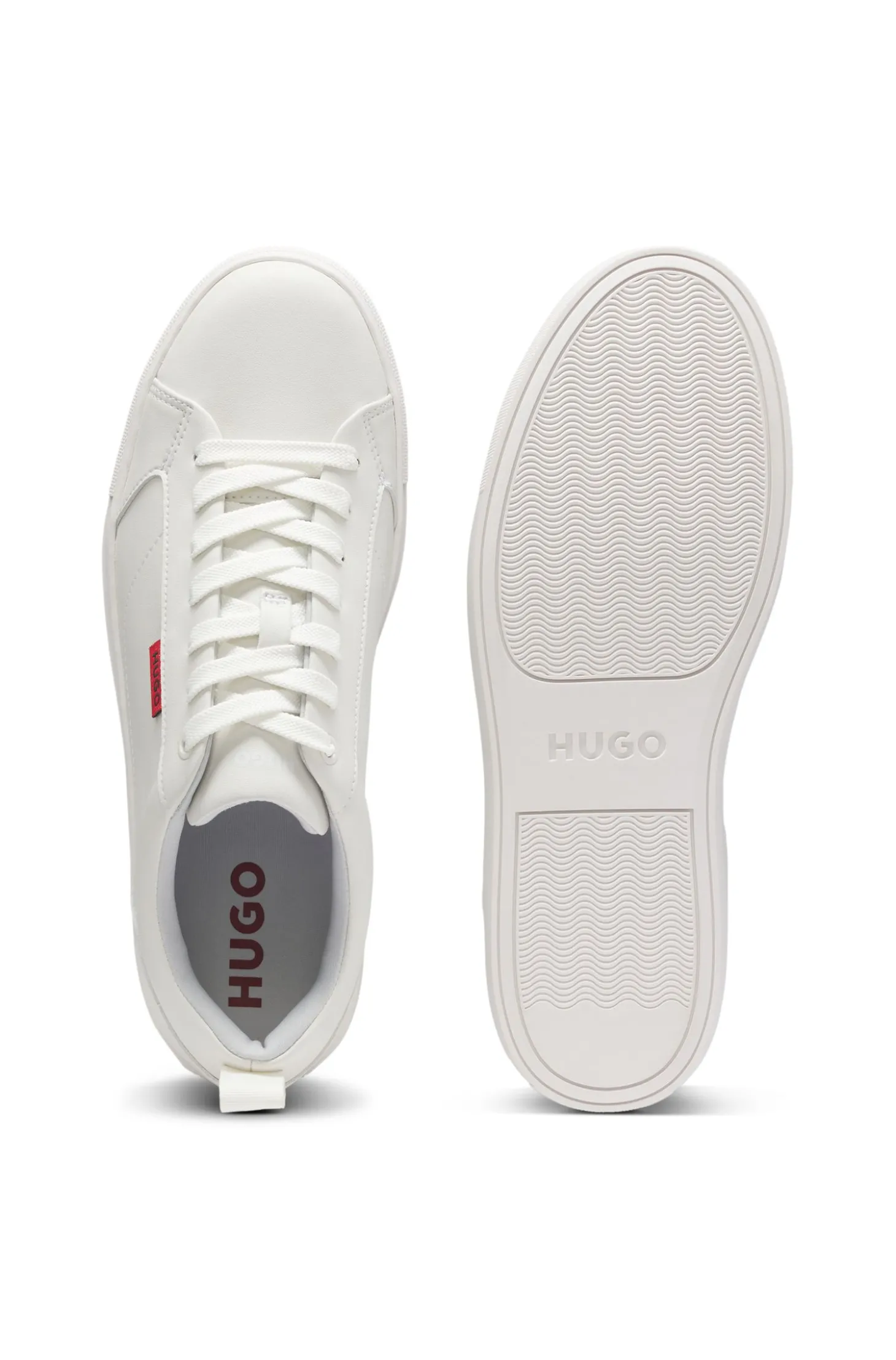 Faux-leather trainers with red logo flag