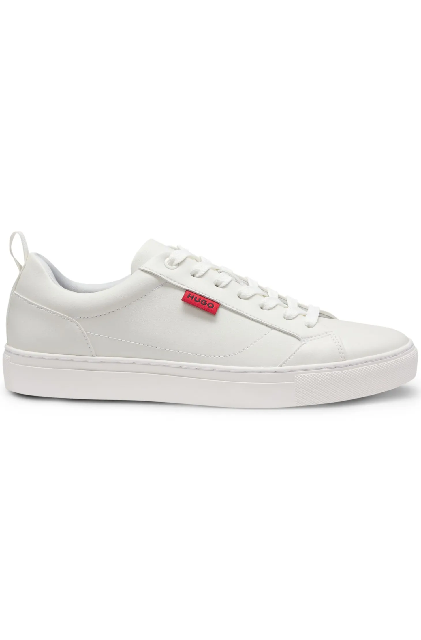 Faux-leather trainers with red logo flag