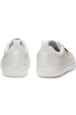 Faux-leather trainers with red logo flag